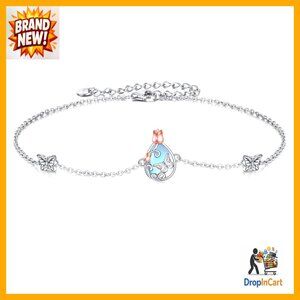 Sterling Silver Anklet Elegant Crystal Butterfly Dragonfly Evil Eye Adjustable